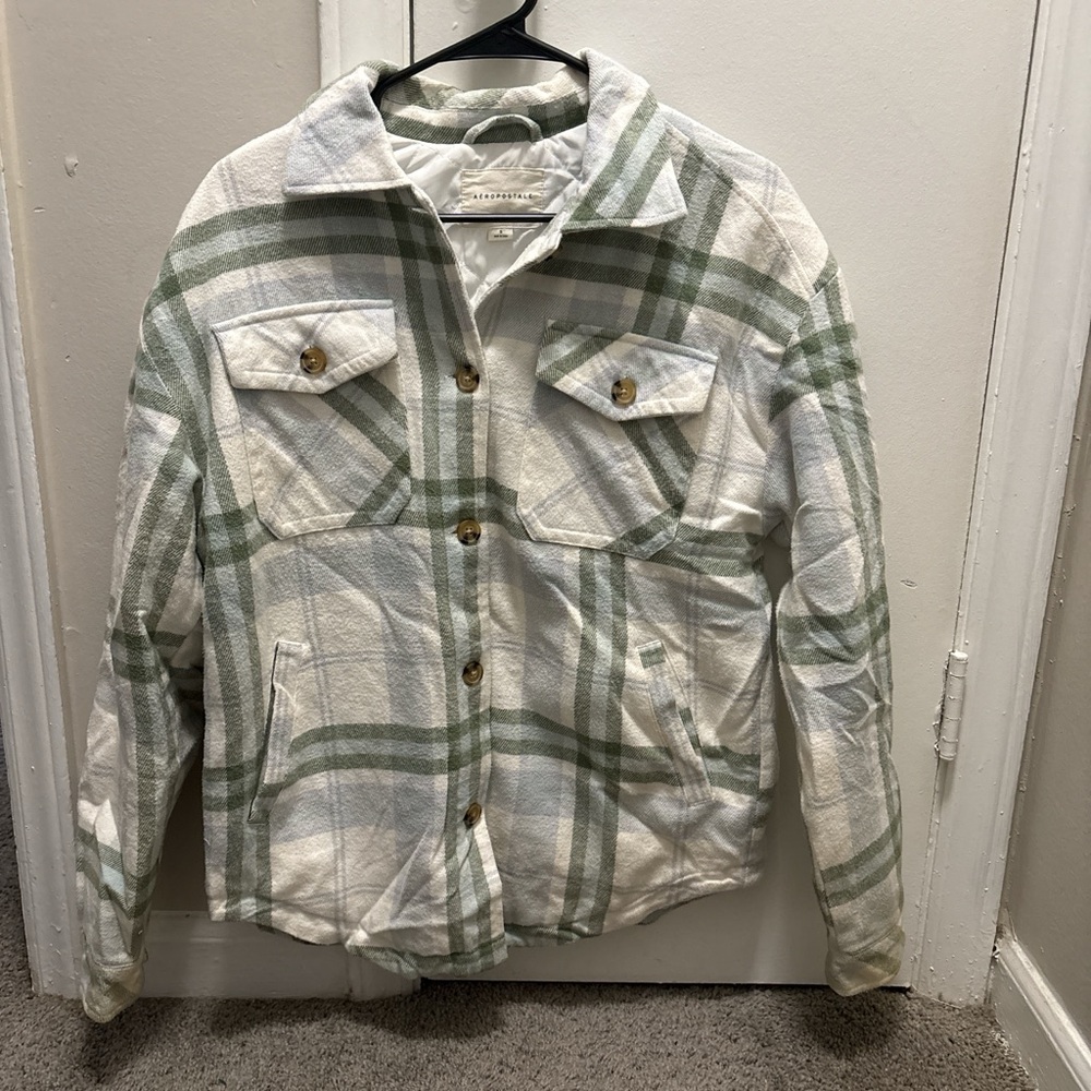 Aeropostale Green and Cream Plaid Jacket